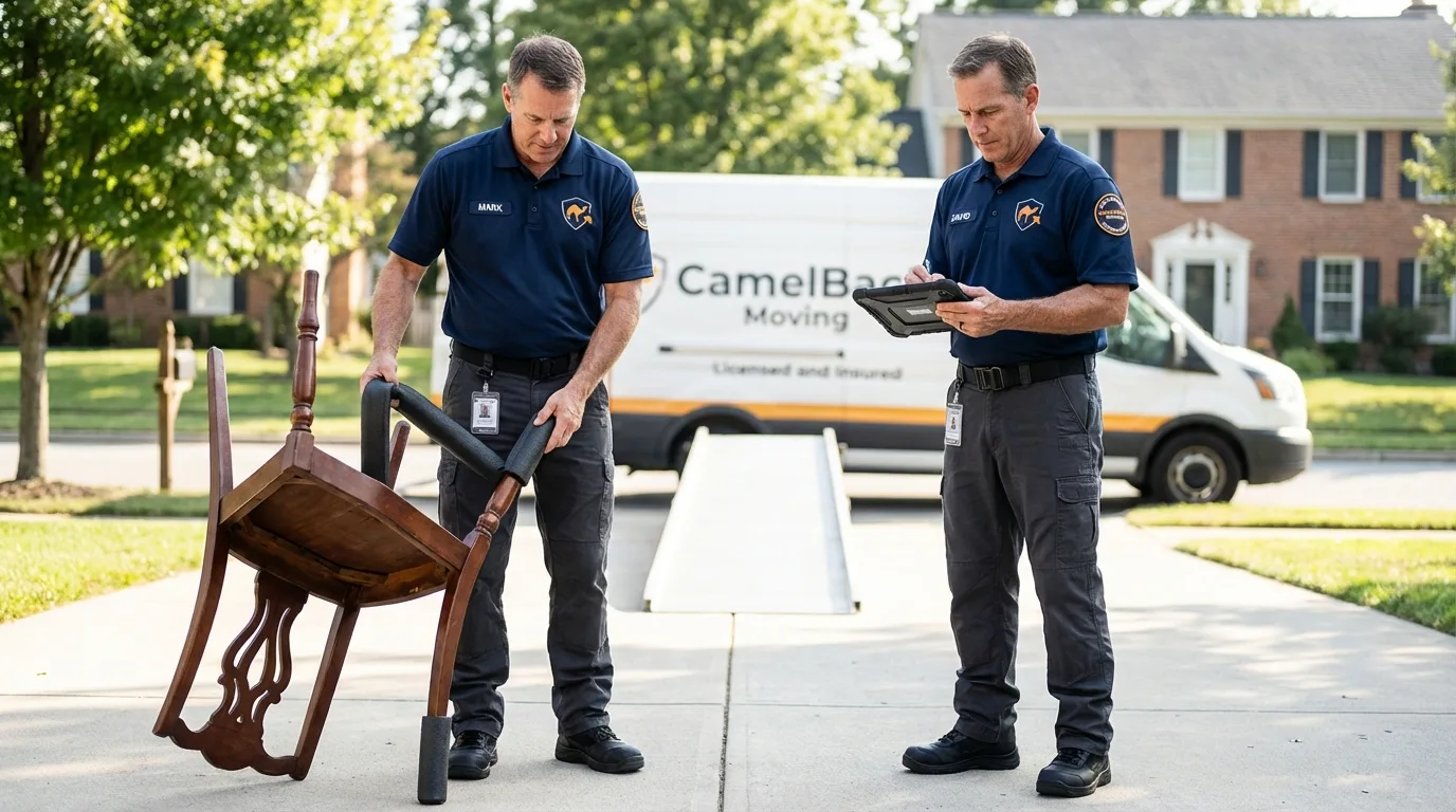 Movers inspecting furniture for damage prevention before loading in Incline Village, NV