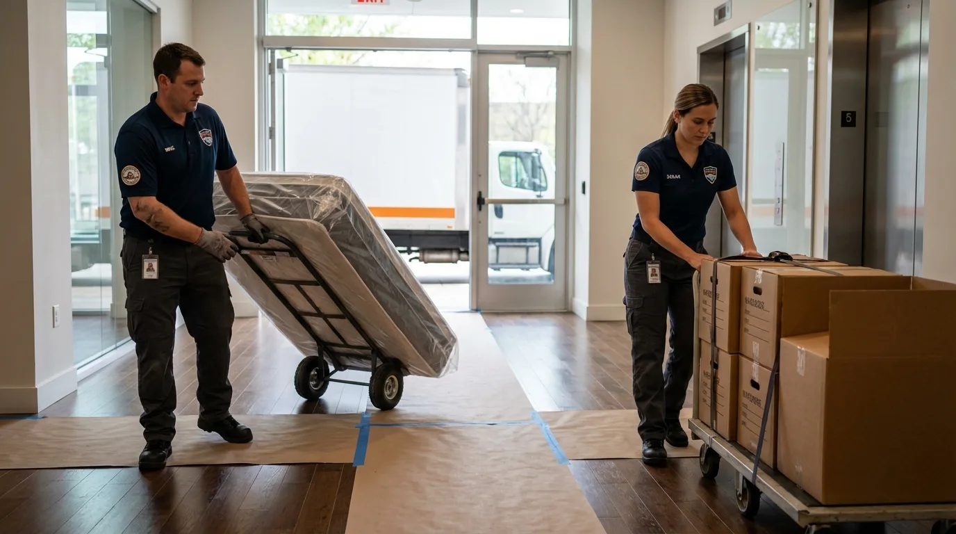 Professional apartment movers loading elevator in Incline Village, NV