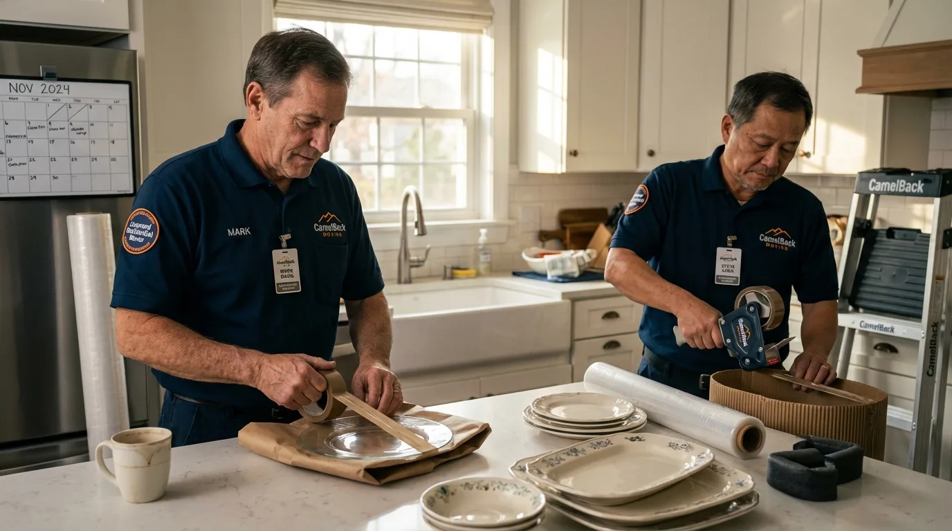 Professional crew packing kitchen dishware in Incline Village, NV